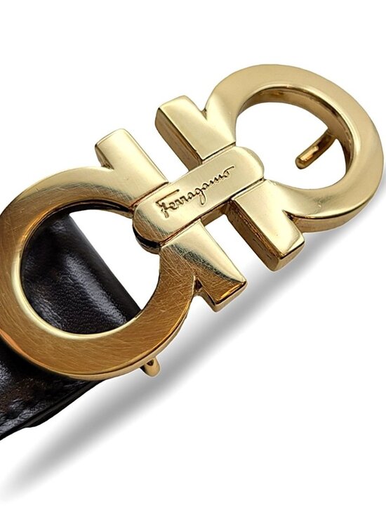 Salvatore Ferragamo Gancini Leather Belt – Black & Gold main image 6